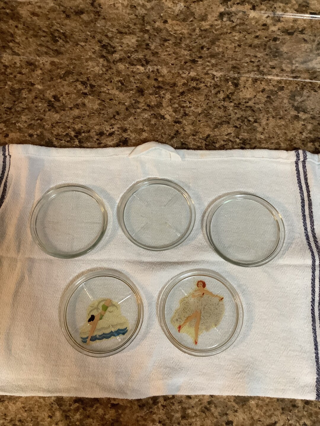 Vintage Glass Coaster Set 2 With Decals Etsy