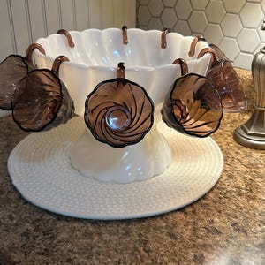 Vintage Hazel Atlas Swirl Punch Bowl With Moroccan Amethyst Base