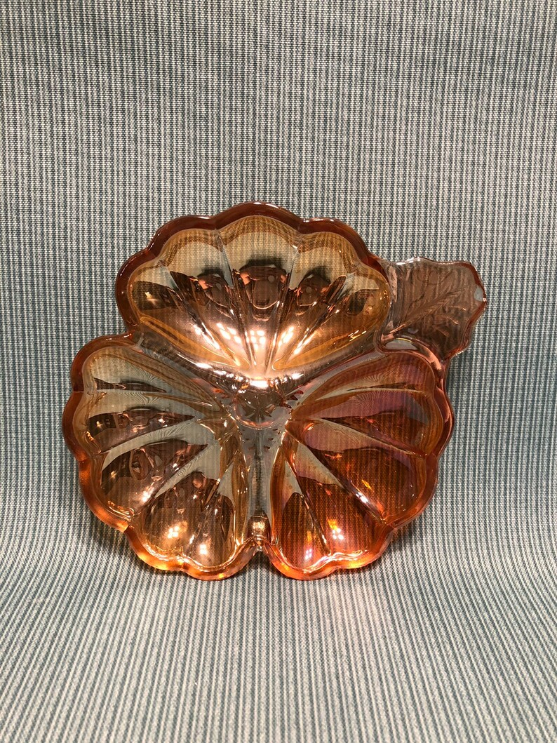 Vintage Marigold Carnival Glass, 3 Leaf Clover Candy Dish Etsy