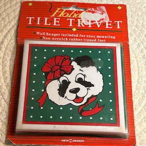 Vintage Ceramic Trivet with Christmas Bear
