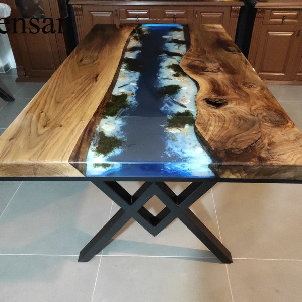 Epoxy table, decor, river dining table, office desk, kitchen table, live edge table, walnut wood, river table, epoxidharz tisch, resin table