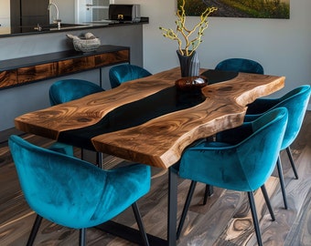 Live Edge Walnut Dining Table: Custom Epoxy Resin River Table