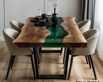 Live Edge River Dining Table: Round Walnut Wood Epoxy Resin