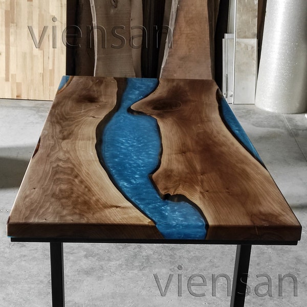 Resin table,sea blue, epoxy table, decor, wood dining table, river table, office desk, walnut wood, live edge table, epoxidharz tisch