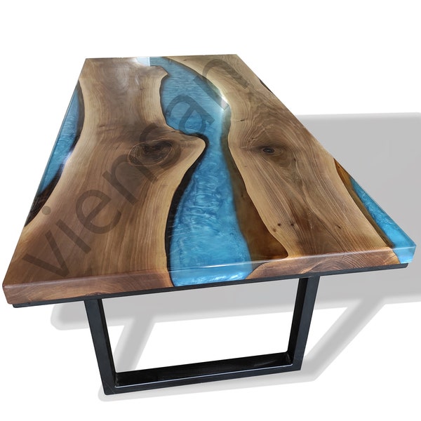 Live edge table,sea blue, epoxy table, decor, wood dining table, resin table, office desk, walnut wood, river table, epoxidharz tisch