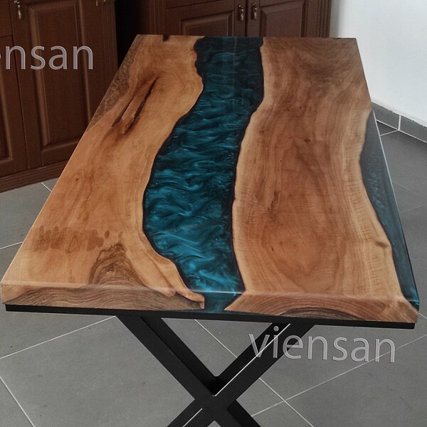 Resin dining table, epoxy table, decor, wood dining table, river table, office desk, walnut wood, kitchen table, epoxidharz tisch