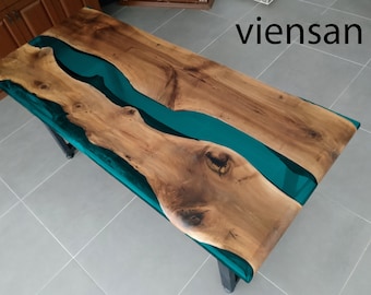 Turquoise, epoxy table, decor, walnut wood, office desk, live edge table