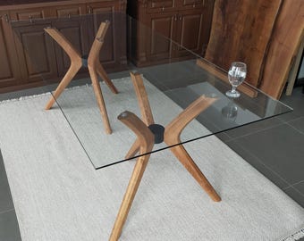 Viensan Beech Wood Spider Legs, Solid Wood Base for Rectangular or Oval Glass Table, Modern Dining Pedestal