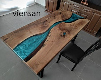 Handmade Walnut River Dining Table: Epoxy Resin Live Edge Decor