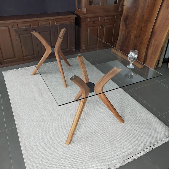 Viensan Beech Wood Spider Legs, Solid Wood Base for Rectangular or Oval Glass Table, Modern Dining Pedestal