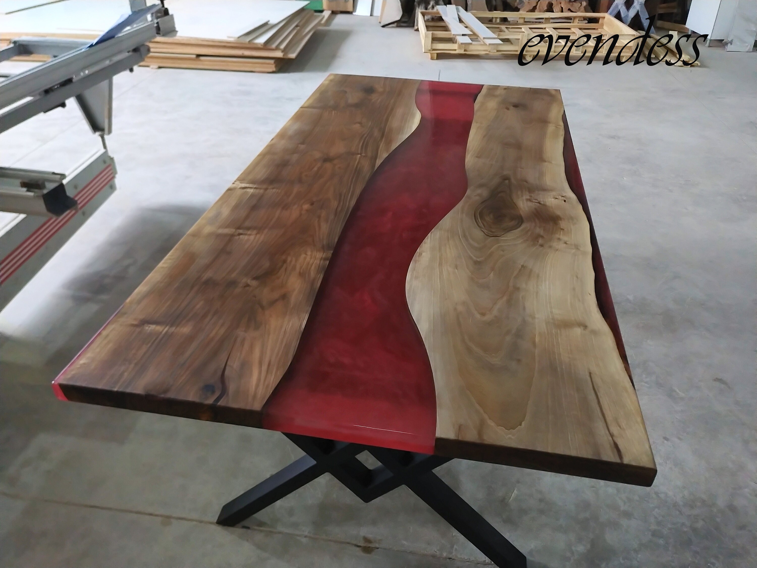 Red Epoxy Table Walnut Wood River Table Etsy UK