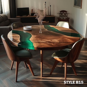 Epoxytafel, Ronde eettafel, Ronde keukentafel, Ronde epoxytafel, Ronde keukentafel, Epoxy ronde tafel, Houten eettafel