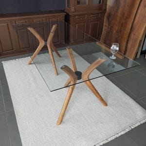 Glass Table Base, Solid Beech Wood Legs for Glass Top, Dining Table Base, Modern Table Legs, Wooden Base for Glass Tabletop