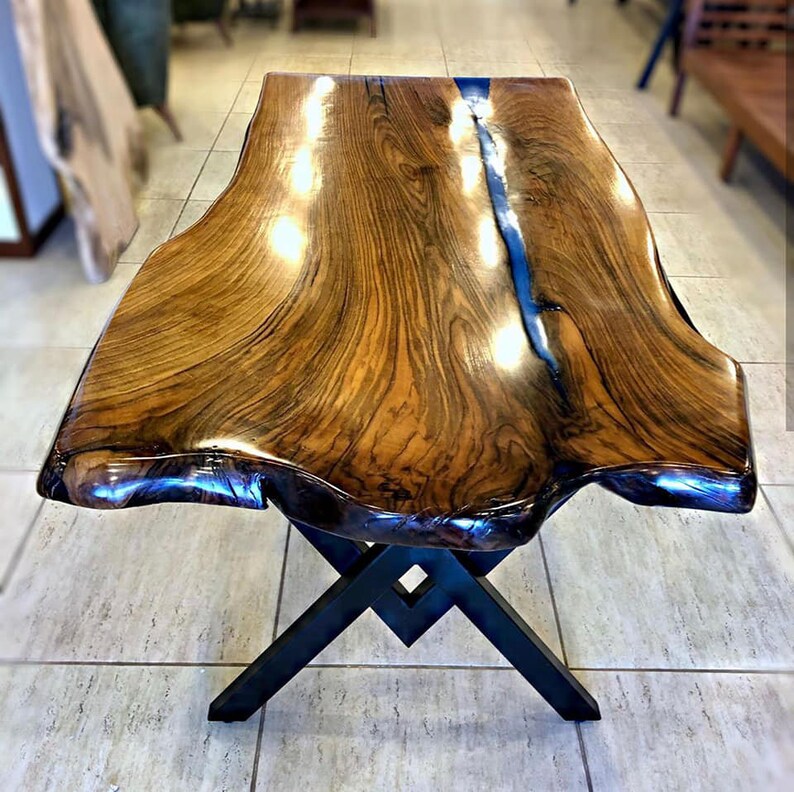 Epoxy resin table blue epoxy resin dining table kitchen | Etsy