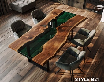 Handmade Live Edge Walnut River Table: Modern Epoxy Resin Dining Table