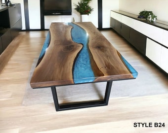 Handmade Walnut Wood River Table: Modern Epoxy Resin Desk