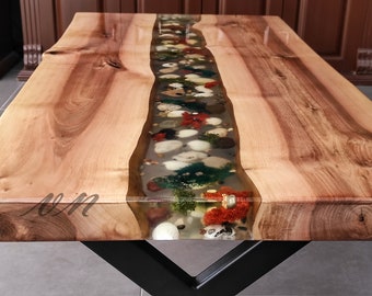 Luxury Walnut Wood Live Edge Epoxy River Table: Custom Office Desk