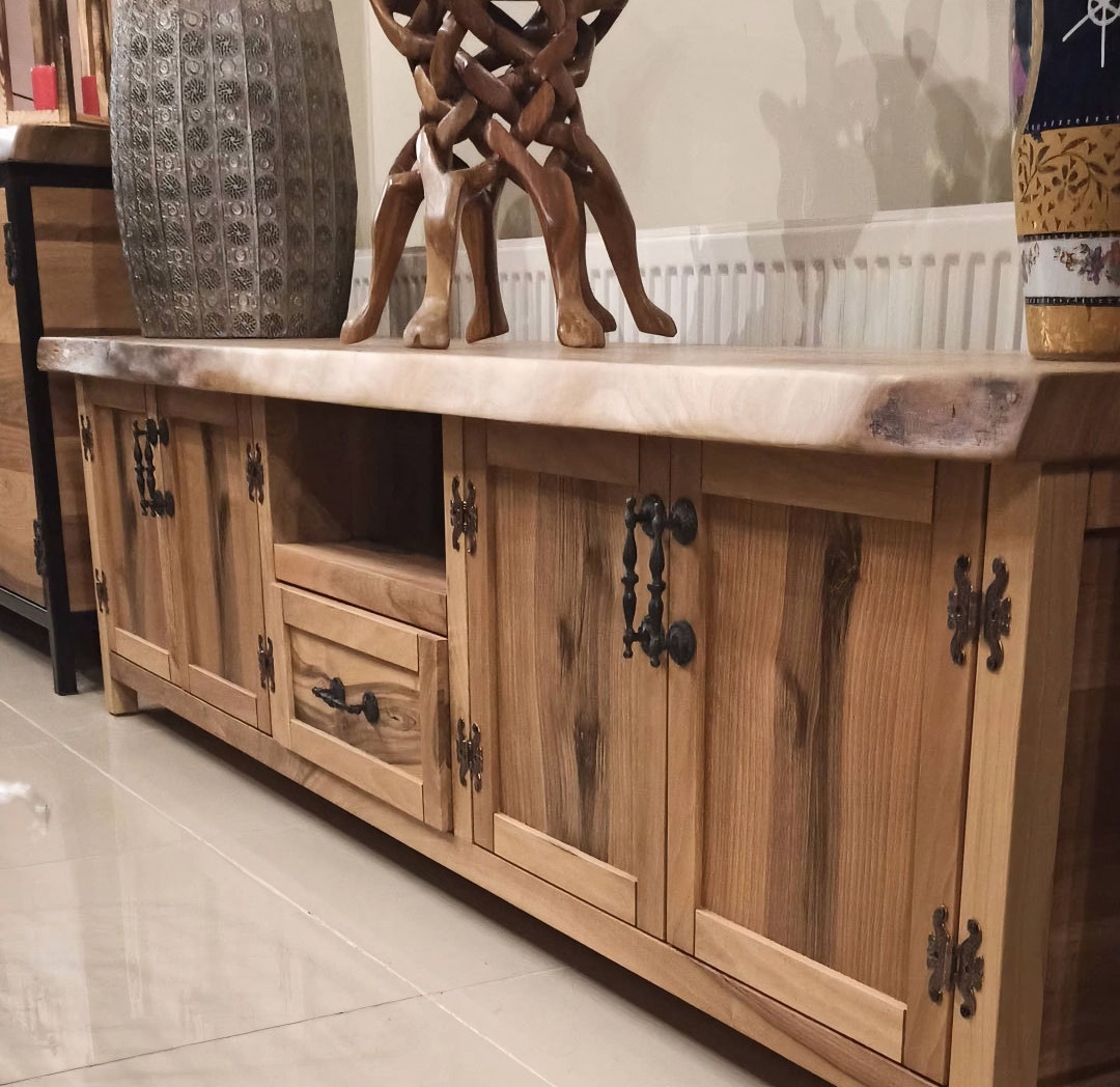 Walnut Wood Tv Unit, Decor, Live Edge Tv Stand, Wooden Tv Units, Rustic
