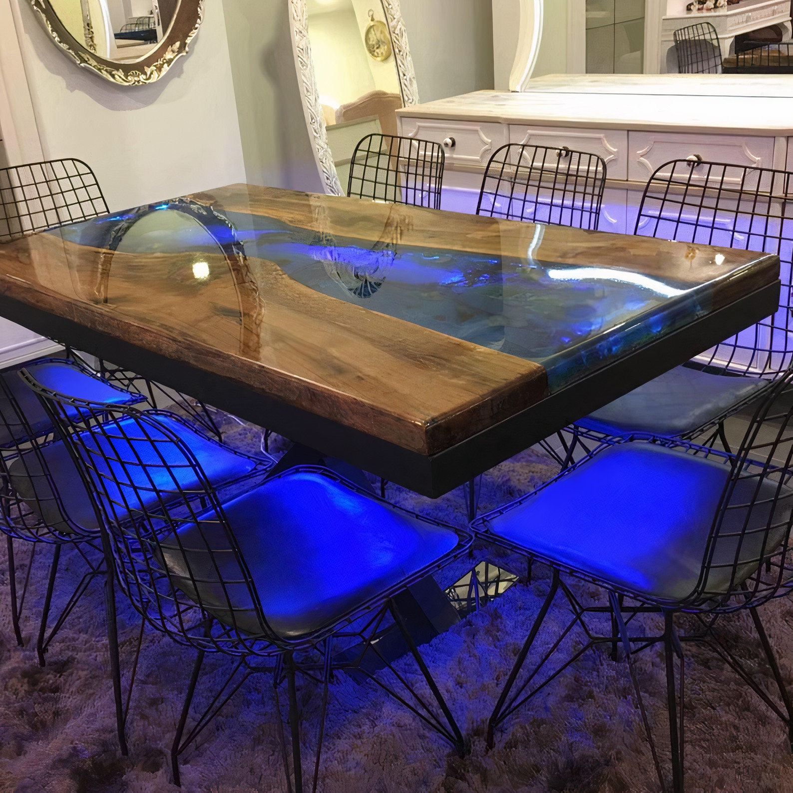 New Design Led Light Epoxy Table Middle Side Led Light Etsy