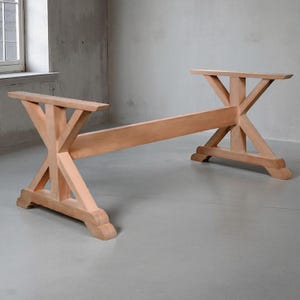 Durable Solid Beech Wood Farmhouse Table Legs | Glass Top Dining Table Base | X-Brace Trestle Base | Rustic Dining Table Support