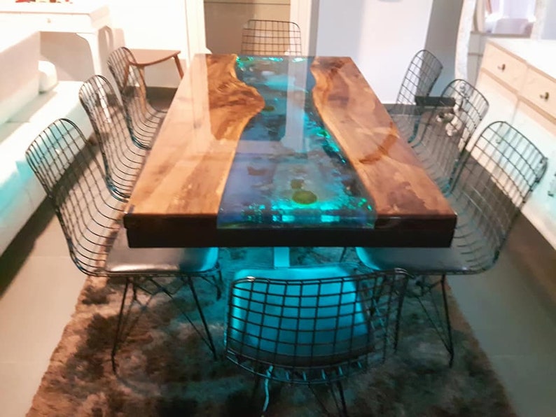 New design led epoxy resin table middle side led lighted 