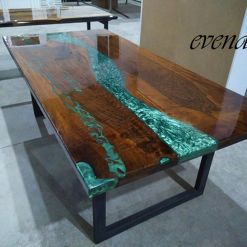Metalic Green Pigment Epoxy Table Walnut Wood Dining Table - Etsy