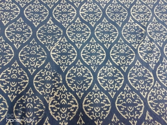 Sanganeri Block Print Fabric By Yard 44/" Width Indian Indigo Cotton Voile Fabric