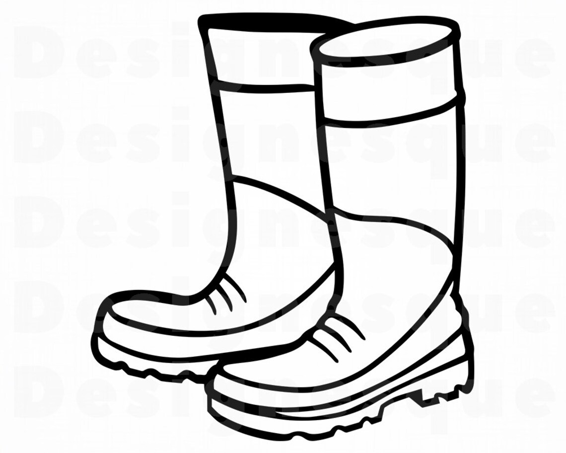 Rain Boots Outline SVG Rubber Boots SVG Rain Boots Clipart Etsy
