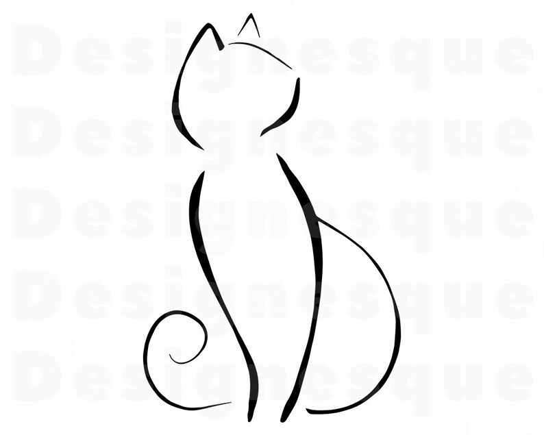 Cat outline svg 2 cat outline clipart cat outline files for etsy uk