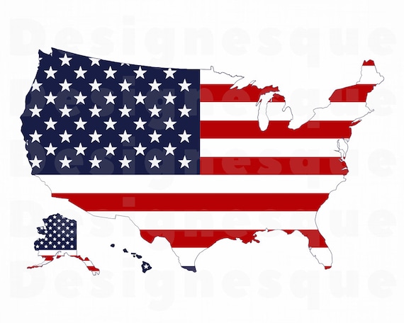 Download Us Flag Map Svg United States Flag Map Svg Usa Map Svg Us Etsy