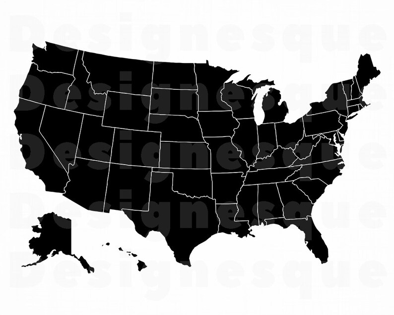 Usa Map Svg United States Map Silhouette Svg Us Map Etsy