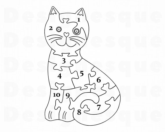 Download Cat Puzzle Outline Svg Puzzle Svg Cat Svg Cat Clipart Cat Etsy