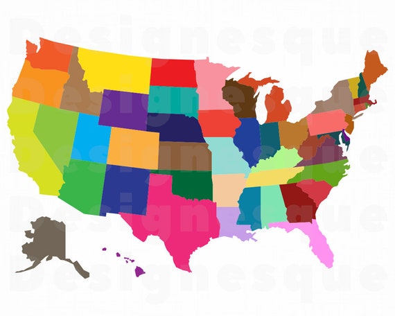 US Color Map Svg United States Color Map Svg USA Map Svg US | Etsy