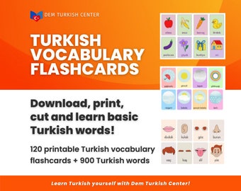 Turkish Vocabulary Flashcards | Turkish Words | Printable PDF