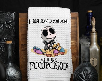 I just baked you some shut the fucupcakes waffle weave towel/Halloween/skeleton/kitchen décor/Home and living