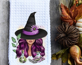 Beautiful Nature Witch waffle weave hand towel, Halloween, witch, witchy, fall décor, kitchen décor