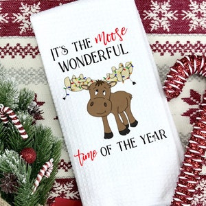 It's the moose wonderful time of year microfiber towel, Christmas, moose, hand towels, kitchen décor,