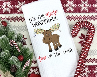 It's the moose wonderful time of year microfiber towel, Christmas, moose, hand towels, kitchen décor,