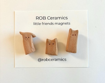 Handmade Ceramic Cat Magnets: Recycled Clay Animal Lover Gift