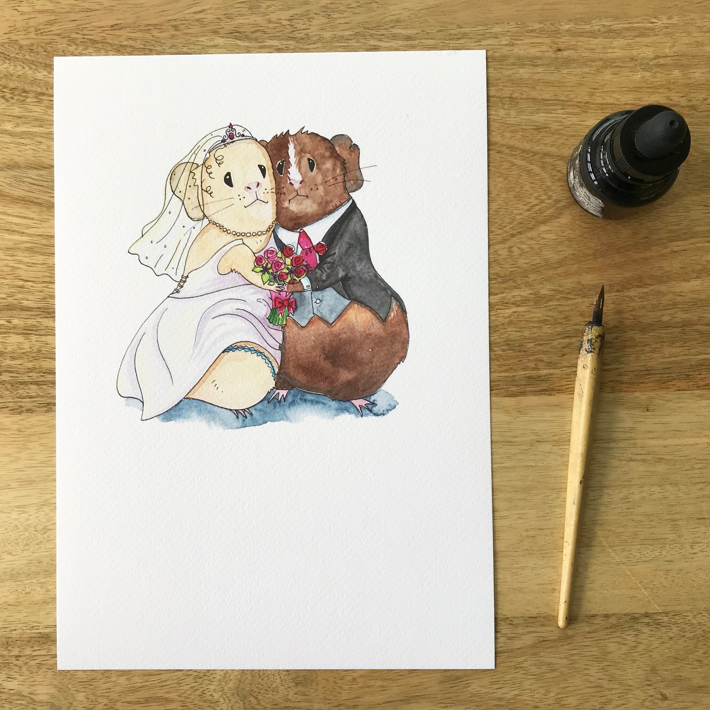 Photo inspiration: Personalized Guinea Pig Marriage Watercolor Print Cavy Lovers Wedding Photo Inspiration
