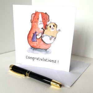 Conejillo de Indias marrón Felicitaciones Tarjeta de felicitación 'Bebé conejillo de Indias' - Un cerdito con un bebé y un biberón de una acuarela original, lindo Cavy