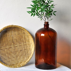 Vintage brown bottle, 1 gal 4l bottle, old brown glass, amber glass bottle, Farmhouse glass, amber glass decor, amber glass vase,flower vase