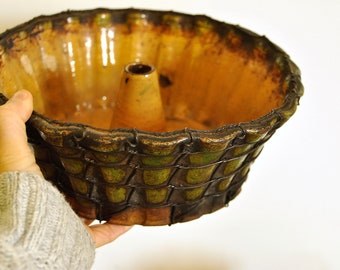 Stoneware mesh wire Jelly Jello mold Rustic Ceramic stove dish Antique Ceramic Pastry mold Kougelhopf Bundt cake mold