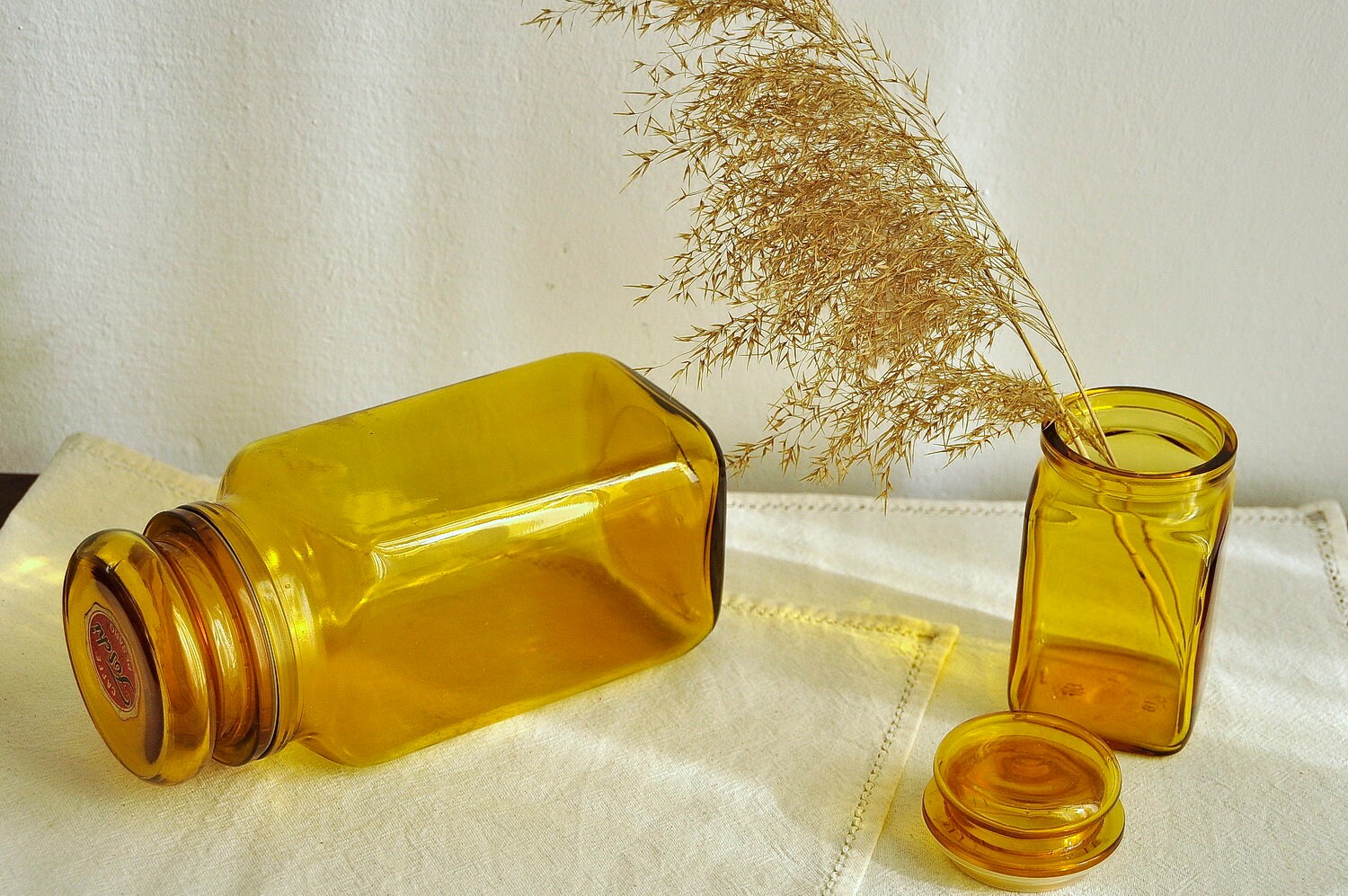 Set of 2 Vintage Glass Jars Brown Glass Jars Glass Storage Etsy