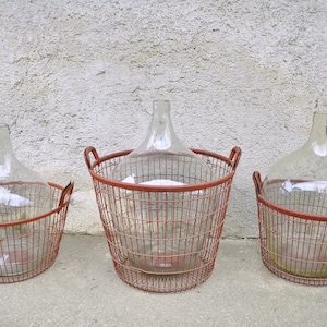 XL Vintage Demijohn, big clear demijohn, metal basket, vintage demi jon, hand blown bottle, clear carboy, glass floor vase, clear damigiana