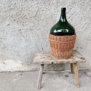 Antique demijohn, Old Demijohn, green demijohn, green carboy, hand blown glass, dark green bottle, green glass vase, pampas glass vase