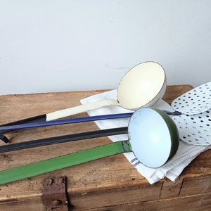 Vintage Enamel ladle, Ladle Skimmer, Vintage enamel emo, enamel soup ladle, Mid Century ladle, enamelware Utensil, Emo Yugoslavia
