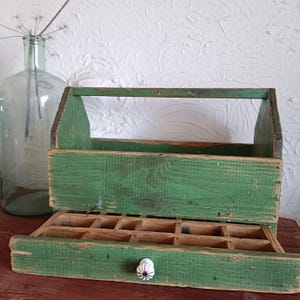 Vintage tool box, rustic wodden box, carpenters toolbox, rustic toolbox, shabby chick drawer, craft market box, artisan organizer