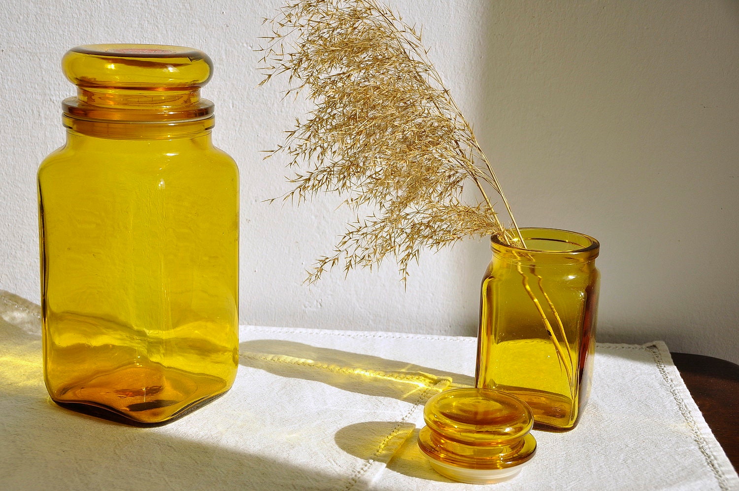 Set of 2 Vintage Glass Jars Brown Glass Jars Glass Storage Etsy