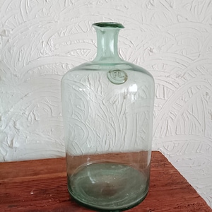 Botella antigua, damajuana antigua, botella de 6 l, botella de vidrio verde, botella soplada a mano, jarrón de vidrio verde, jarrón de piso de vidrio, damigiana verde